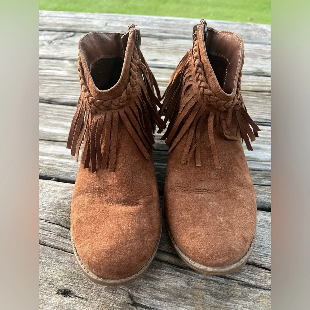 Girls’ Brown Suede Fringe Ankle Boots Tan Cowgirl Size5